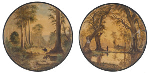 Artist unknown, Australian school, two hand-painted ceramic plaques, after Henry James Johnstone, 19th century, (2 items), 32cm diameter ​