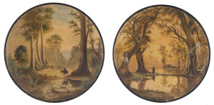 Artist unknown, Australian school, two hand-painted ceramic plaques, after Henry James Johnstone, 19th century, (2 items), 32cm diameter 