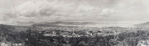 Chester Melvin VANIMAN, (American, 1866-1912). [Hobart Seen from the West], 1904 vintage platinum photograph, panorama, annotated and dated “registered 1904” and signed in negative lower left, 38 x 118cm. Laid down on acid-free backing. Image shows the c