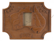 WW1 period Australiana "Good Luck, 1917" carved timber picture frame, with kangaroo and emu, ​36 x 43cm