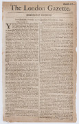LONDON GAZETTE - ENGLAND - 1666 issues: complete run between Nov.19 and Dec.17 plus Dec.27 (Numb.106 to 114 & 117): published in folio half-sheets, content mostly concerns news from various European cities, plus ship and fleet movements; issue 110 talks o - 2