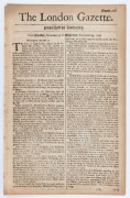 LONDON GAZETTE - ENGLAND - 1666 issues: complete run between Nov.19 and Dec.17 plus Dec.27 (Numb.106 to 114 & 117): published in folio half-sheets, content mostly concerns news from various European cities, plus ship and fleet movements; issue 110 talks o - 3