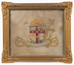 An embroidered Australian coat of arms in gilt frame, 19th century, ​32 x 37cm overall