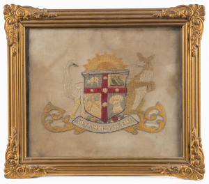 An embroidered Australian coat of arms in gilt frame, 19th century, 32 x 37cm overall