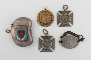 BOCK Family Tasmania military and boxing group including: I.) 9ct gold military medallion "S.B.S. BOCK 40th Batt. Oldina Friends, June 1919". II.) Dog tag "Stretcher Bearer S.H. BOCK 58 GE 40th A.I.F. 10th BDE". III.) Silver vesta engraved "Presented To 