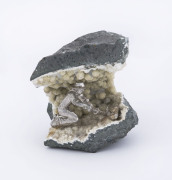 Mining ornament, silver and natural mineral crystal cave, late 20th century, ​8cm high