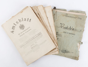 THE FIRST WORLD WAR IN NEW GUINEA Government Gazettes From German New Guinea c1914-1918. Twenty-four (24) letterpress gazettes, 31 x 21.5cm (approx. each). Slight water damage, stains. This collection comprises of: (1) Amtsblatt Fur Das Schutzgebiet Deu