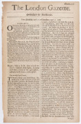 LONDON GAZETTE - ENGLAND - 1668 issues: almost complete January to April run (between Numb.222 and 257, excl. 229, incl. duplicates of issues 250 & 257): content mostly concerns news from various European cities, plus fleet movements, ship arrivals and de - 2