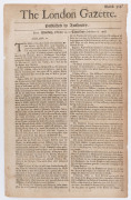 LONDON GAZETTE - ENGLAND - 1668 issues: largely complete September to December run (between Numb.292 and 326, ex 301, 303 & 320): content mostly concerns news from various European cities, plus fleet movements, ship arrivals, and religious news including - 3