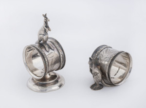 Two Australiana silver plated napkin rings with kangaroos, late 19th century, ​the taller 10.5cm high