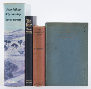 [AUSTRALIAN LITERATURE] "Retrospect" by Martin Boyd [1920]; "The Boundary Rider" by R.B. Plowman [1935]; "The Fear" by Thomas Keneally [1965]; and, "Poor Fellow My Country" by Xavier Herbert [1975].