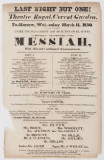 THEATRE ROYAL, COVENT GARDEN: A group of original 1830 playbills for "The Gamester" (March 18), "The Merchant of Venice" (March 27), "Handel's Oratorio The Messiah" (March 31) and "The Grecian Daughter" (April 12). All with much detail of the production a - 2