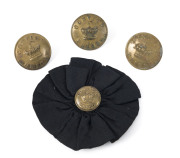 Three Victoria Crown "CONVICT PRISON" Officer's tunic buttons and a matching cap button with silk surround, 19th century, rare. (4 items),