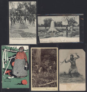 POSTCARDS: A small collection of (13) mainly real photo cards, circa 1905-10, with subjects including "Aboriginals & Canoe" by Cooper, "The First Cobbs' Coach Imported from America, Delivering H.M. Mails to the Natives at Coranderrk.", "Crossing the Mysti - 2