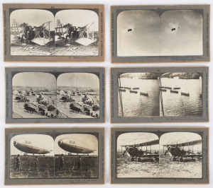 STEREO CARDS: group of Specialty Photo Coy cards featuring WWI scenes mostly involving Australian Forces, five cards showing Gallipoli images, others showing R34 British Airship, wrecked Zeppelin airship, German observation balloon being pierced by fire f