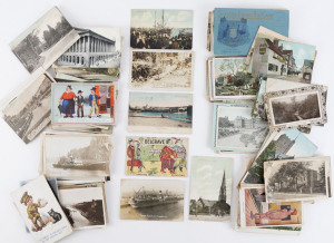 POSTCARDS, bundle of mostly British & European early 20th century cards, with plenty of town scenes and tourist images incl. real-photo types, plus humorous and sentimental cards; also a few Australian cards and some photographs; condition is rather mixed. (150 approx)