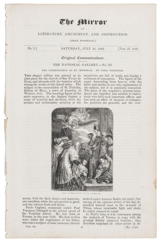 "THE MIRROR OF LITERATURE, AMUSEMENT, AND INSTRUCTION" - ENGLAND - 1842 - BUSH RANGERS IN TASMANIA: July 16 1842 (No.3) edition of a monthly magazine with lengthy article entitled "An encounter with Bush-Rangers in Van Diemen's Land" by "An Officer" with