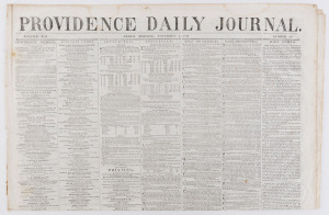 PROVIDENCE DAILY JOURNAL - UNITED STATES - 1842: (Nov.6) edition with hoax story gleaned from French newspaper "L'Etoile" of an Englishman Rodger Dodsworth who had fallen into a coma during an avalanche in the Alps in the late 17th century, was subsequently found in 1826, thawed out and brought back to life, (becoming the foundation for Mary Shelley's 1863 short story "The Reanimated Englishman");