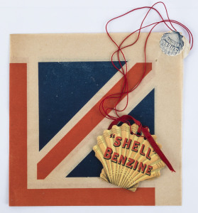 1917 paper parachute advertising 'Shell' benzine (petrol) intended to be dropped from Basil Watson's home-built Sopwith-Pup type biplane over Victoria and Tasmania. Watson was killed on 28th March 1917 when his aircraft broke up in flight near Point Cook and thus the promotional paper parachutes were never used. Watson had successfully flown between Melbourne and Warrnambool in January 1917 and between Melbourne and Mount Gambier in February 1917, carrying small unofficial mails on those flights