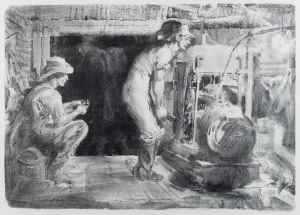 DYSON, William Henry (1880 - 1938), The dynamo, Hill 60, lithograph on "Unbleached Arnold laid paper" from a limited edition of 50 published by Vincent Brooks & Day & Son, 1917, 39 x 55cm.