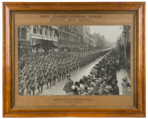 JOHN ALFRED SEARS, ​Photographer (1866 - 1947) "FIRST EXPEDITIONARY FORCE PASSING OUR DOORS." March of First Expeditionary Force Through Melbourne Sept. 25. 1914 Sears Photo Superb original photograph showing the men marching past Buckley & Nunn's (who a