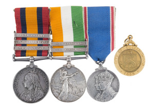 LAURENCE GEORGE HATTON MARSHALL (1884 - 1966), Victorian Imperial Bushmens Regiment Trooper No.100. Awarded the Queen's South Africa Medal with clasps for Cape Colony, Rhodesia, Orange Free State & Transvaal, and the the King's South Africa Medal, with cl