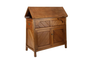 A saddle horse cabinet with folding top, kauri pine, 19th century, 101cm high, 122cm wide, 117cm deep when opened flat.
