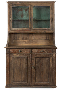 A farmhouse kitchen dresser with original distressed painted finish, 19th century, 197cm high, 120cm wide, 49cm deep