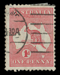 AUSTRALIA: Kangaroos - First Watermark: 1d Red (Die IIA) with "Cracked Electro" - State 1 - Big Crack variety, few nibbed perfs, used, BW.4(G)la - Cat.$750.