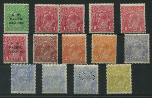 AUSTRALIA: KGV Heads - Single Watermark: Single Wmk mint selection with 1d Red (5) including Smooth Paper pair variety "RA Joined", Cooke 4d Blue perf 'OS' (paper wrinkle), Harrison 4d Blue WATERMARK INVERTED, 4½d Violet perf 'OS' (heavy hinge rems), 1/4d (2) one perf 'OS' (creased), condition variable. (20)