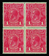 AUSTRALIA: KGV Heads - Single Watermark: 1d Deep Red Die III (G110) block of 4 with "Kiss Print" evident on all units, well centred, the central vertical perfs reinforced, BW:75Bca - Cat. $6000+. Mint.Provenance: The Arthur Gray Collection, May 2016, Lot