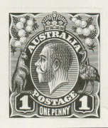 AUSTRALIA: KGV Heads - Single Watermark: THE PERKINS BACON DIE PROOFS: State 2 die proof with a field of horizontal lines behind the King's head, in black on highly glazed thin card (125x75mm) with no endorsements on the face, 'PERKINS BACON & CO LTD/PROO - 2