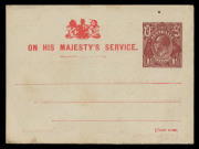 AUSTRALIA: Postal Stationery: Postal Cards: Official: 1919-21 "OS" in die 1½d red-brown (Type 3), unused, blemishes, BW:PO3C - Cat. $1000.