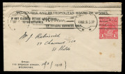 AUSTRALIA: Postal Stationery: Envelopes - Stamped to Order: 1916 (Mar.16) Melbourne local use of 1d Red KGV Sideface unusual small format (137x80mm) envelope BW:ES14 for user Melbourne and Metropolitan Board of Works, few small blemishes.