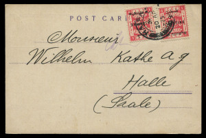 PALESTINE: Palestine Mandate: 1925 (Apr.20) use pre-printed postcard for The Anglo-Palestine Co Ltd addressed to Halle, Germany with overprinted 4m carmine-pink SG.74 perfins 'APC' (2) tied by HAIFA datestamps. Very scarce perfin on cover.