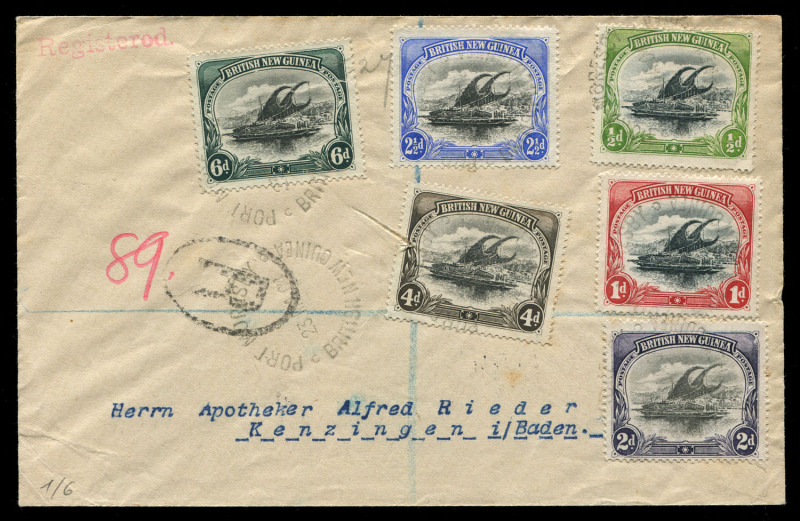 NEW GUINEA - Postal History: 1904 (Mar.23) Kinze cover to Germany with BNG ½d to 6d Lakatois (6d concealed tear, 4d edge fault) tied by Lee Type 6 PORT MORESBY '23MAR04' datestamps, 'R'-in oval registration handstamp, on reverse SYDNEY transit and KENZING