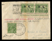 PAPUA - Aerophilately & Flight Covers: 1930-37 group comprising 1930 (Aug.18) Wau-Rabaul (AAMC.P21) with Guinea Airways circular cachet, Cat.$350; 1935 (Aug.30) Port Moresby-Ioma (AAMC.P96) signed by pilot Orme Denny, Cat.$200; 1937 (Jan.4) Sydney-New Gui