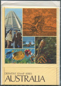 AUSTRALIA: Decimal Issues: 1966-71 Definitive issue stamp pack containing 23 values from 1c to $4 Navigators, placed on sale September 7th 1970, sealed as issued, unusually with the stamps more or less in their original position on the stockcard insert, BW:466w. Extremely scarce.