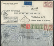 AUSTRALIA: Postal History: 1940-41 airmail covers to USA comprising 1940 (Mar.19) sent at 4/8d Australia-Pacific route via Hong Kong (backstamp), 1941 4/- clipper rate censored covers via New Zealand (4) including an American Consulate General (Sydney) co - 3