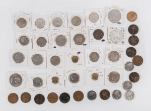 Coins - World: Mostly Great Britain & Australia selection with British QV-KGV pennies (14) incl. QV 1884 & 1897 (2) & KEVII 1905 & 1907 G/F, 1972, 1977 & 1980 Crowns EF/aUnc, 1967 Half Crown, also a New Zealand 1951 Half Crown; Australia decimal coins EF/aUnc with 20c (16), 50c (4) & $2 (3). (42 items)