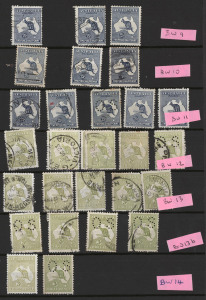 AUSTRALIA: General & Miscellaneous: 1913-40s mostly used Roos selection in two small stockbooks including 1st Wmk 5/- perf. Large 'OS' (rounded corner), 2nd Wmk 2/- (2, one perf. 'OS'), Third Wmk 2½d blue mint (2) plus used variety "Islands east of Cape Y