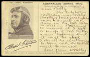 20-27 February 1917 (AAMC.13) Casterton to Melbourne flown souvenir card, carried by Basil Watson in his home-built bi-plane. With a delightful hand-wrirren message referring to Watson's flying exhibition and the fact that the writer has taken a "snap" of - 2