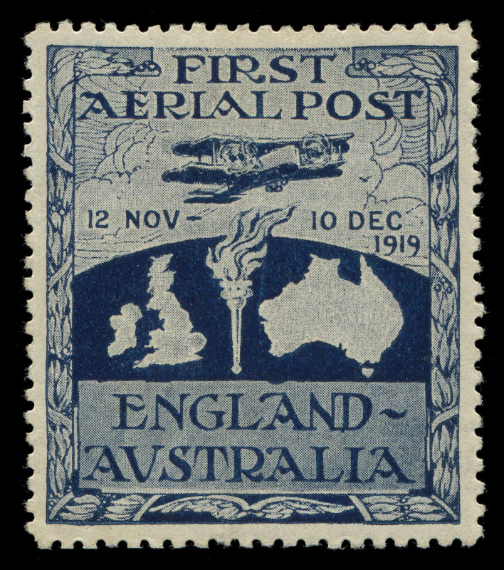 AUSTRALIA: Aerophilately & Flight Covers: Nov.1919 - Feb.1920 (AAMC.27d) A Ross Smith "FIRST AERIAL POST" vignette, Mint with gum, but without margins. Rare and fine. This is example M3 in Frommer's listing, illustrated at page 130.