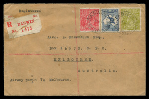 AUSTRALIA: Aerophilately & Flight Covers: 7 Aug.1926 (AAMC.97) Darwin - Sydney - Melbourne registered cover, carried by Alan J. Cobham on the last legs of his epic flight from England in a DH50 seaplane. With appropriate backstamps and original enclosures