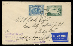 6 June 1931 (AAMC.184a) Lord Howe Island - Sydney cover, numbered #118, flown, endorsed and signed (front & rear) by Francis Chichester. The flight from Lord Howe was delayed following a typhoon which had overturned his plane, "Miss Elijah". (approx. 110 - 130 flown). Cat.$650. Provenance: Frank E. Adams