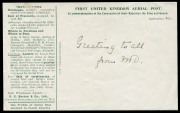 GREAT BRITAIN - Aerophilately & Flight Covers: 1911 (Sept. 9) Accelerated by Airmail first day use of Great Britain deep dull green envelope (with insert) carried on the inaugural British air mail service with special cancel, addressed to Sydney. Two exam - 2