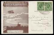 GREAT BRITAIN - Aerophilately & Flight Covers: 1911 (Sept. 12 & 13) Accelerated by Airmail fourth and fifth day use of Great Britain purple-brown postcards carried via the inaugural British air mail service, and addressed to Sydney and Melbourne respectiv