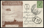 GREAT BRITAIN - Aerophilately & Flight Covers: 1911 (Sept. 12 & 13) Accelerated by Airmail fourth and fifth day use of Great Britain purple-brown postcards carried via the inaugural British air mail service, and addressed to Sydney and Melbourne respectiv - 2