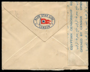 AUSTRALIA: Postal History: 1940 (June 27) censored Blue Star Line cover from LourenÃ§o Marques, Mozambique to Sydney, redirected to Double Bay franked 15E05, representing UPU 1E75 + airmail surcharge 6E25 per 5gms x2 (overpaid), sent via Cairo where it jo - 2