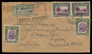 AUSTRALIA: Postal History: 1940 (Oct. 29) censored cover from Kudat, NORTH BORNEO to Sydney endorsed 'By BOAC' for Horseshoe route, bearing aggregate franking of 60c for post-EAMS combined airmail rate 60c per ½oz, rare framed 'PASSED BY/12/CENSOR/NORTH BORNEO' handstamp.